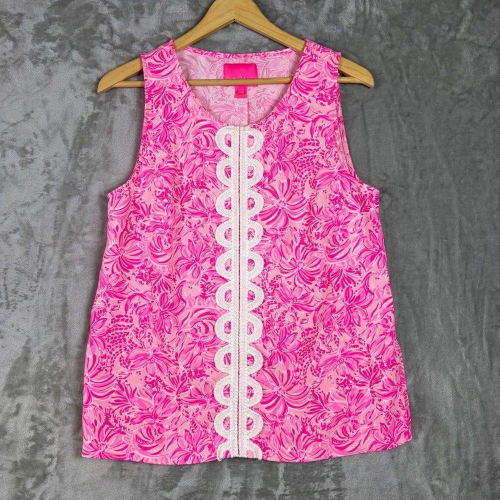 Lilly Pulitzer Fola Top Size 10 Floral Lace Pink Preppy Resort Vacation